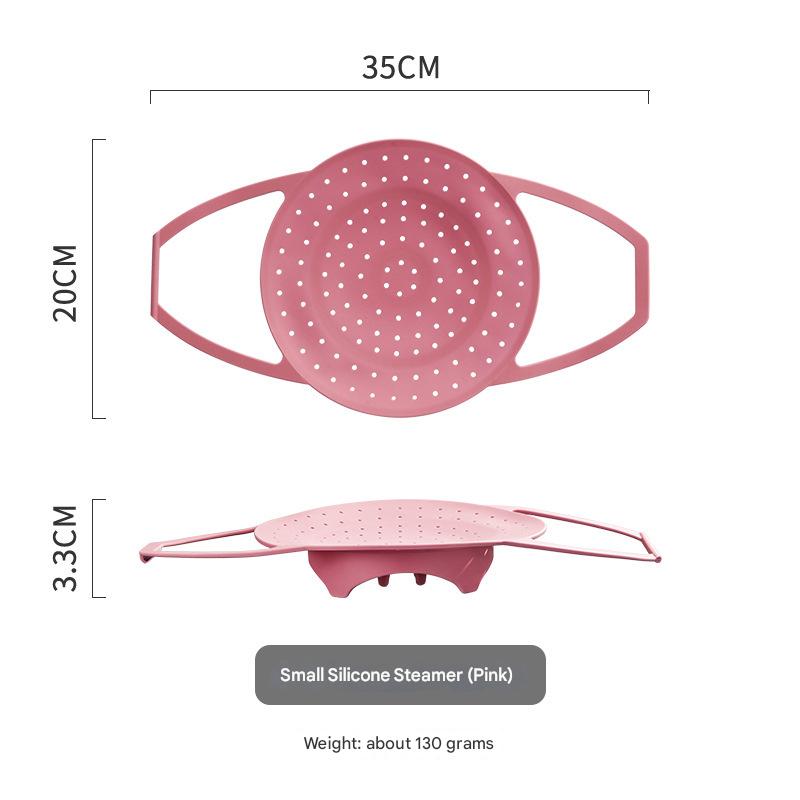 Small Pink Flexible Silicone Steamer Basket with Heat-Resistant Handles - Food-Grade Vegetable Steamer Insert for Pots &amp; Pans
