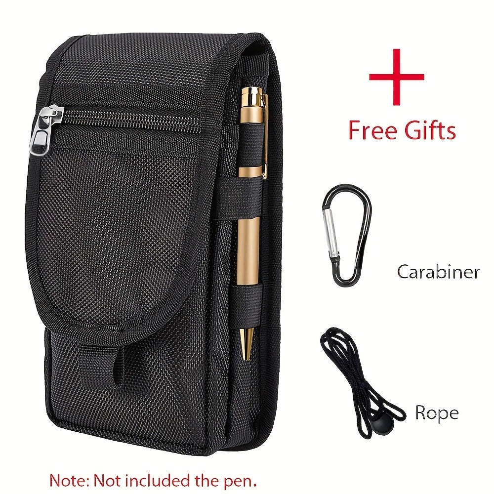 Black Heavy-Duty Tactical Phone Pouch - Multi-Pocket Belt Holster &amp; Utility Waist Bag for Outdoor Work and EDC