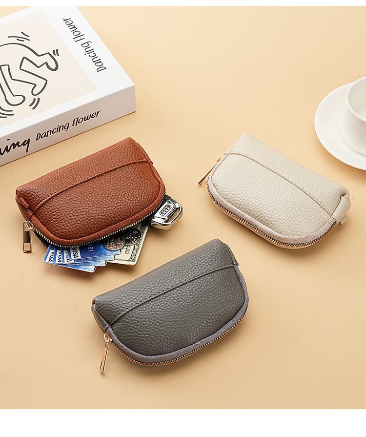 3 Pcs Beige Elegant Faux Leather Coin Purse - Mini Zipper Pouch & Compact Card Holder Wallet