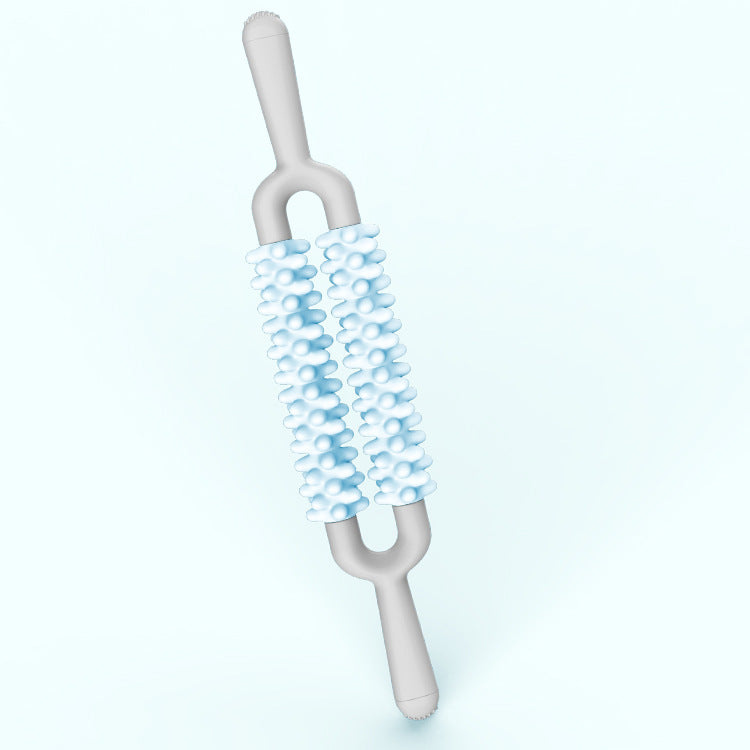 Blue and Grey Dual Row Spiky Muscle Roller Stick - Deep Tissue Massager for Back and Leg Recovery