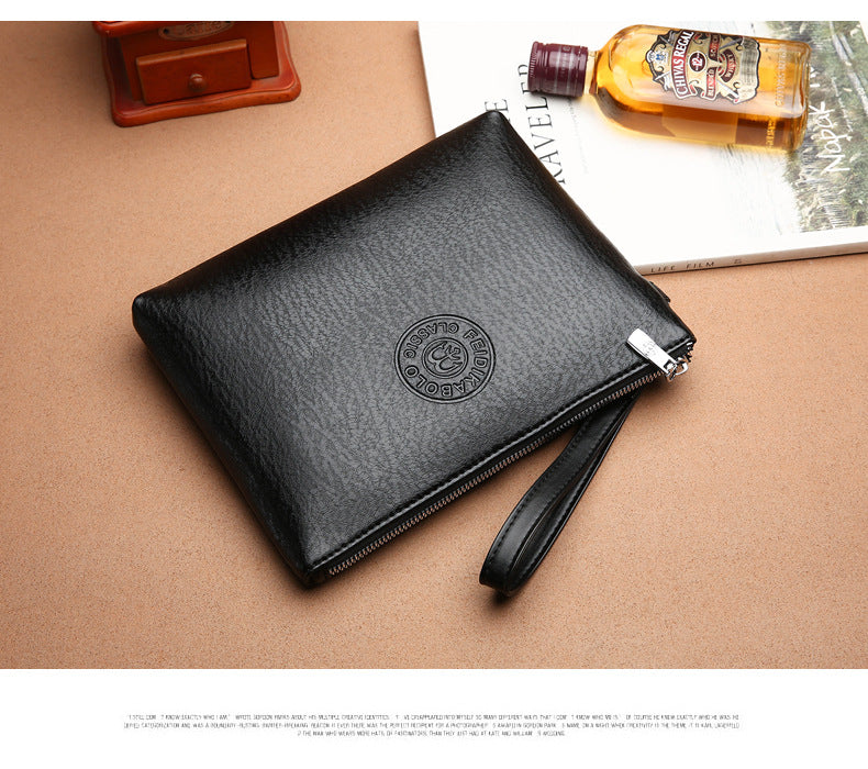 Coffee Classic Men's PU Leather Clutch Bag - Slim Business Wristlet & Travel Pouch
