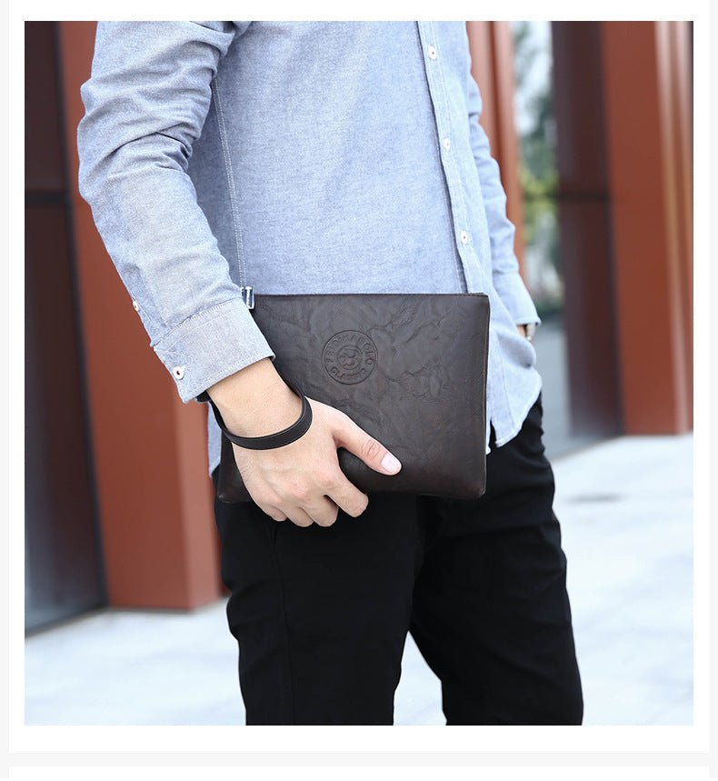 Coffee Classic Men's PU Leather Clutch Bag - Slim Business Wristlet & Travel Pouch
