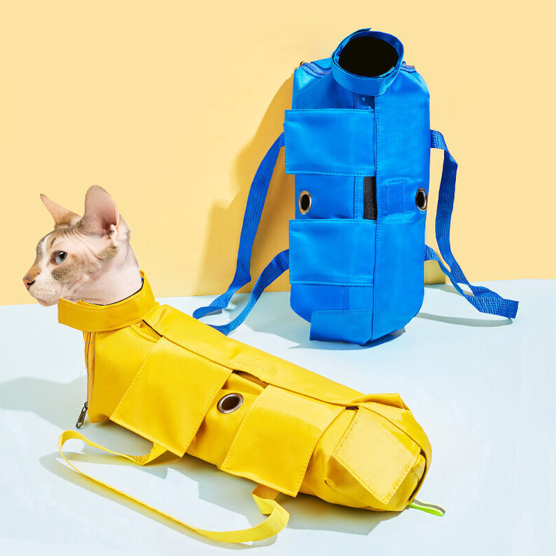 Size M Green Multi-Functional Cat Grooming Bag - Anti-Scratch Restraint Pouch for Nail Trimming and Vet Visits