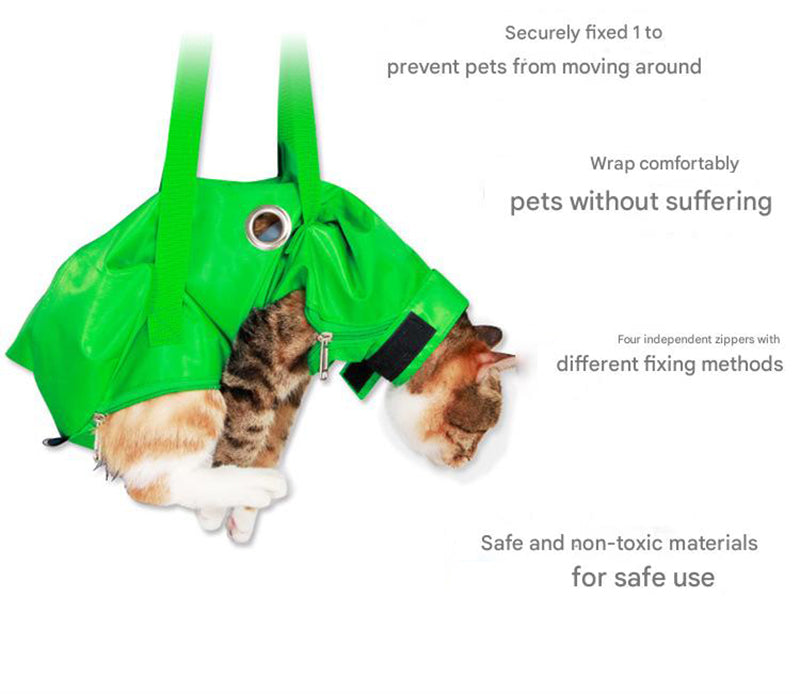 Size M Orange Multi-Functional Cat Grooming Bag - Anti-Scratch Restraint Pouch for Nail Trimming and Vet Visits