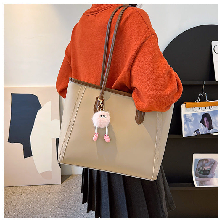 Brown Chic Large Capacity Tote Bag - PU Leather Commuter Shoulder Handbag for Women