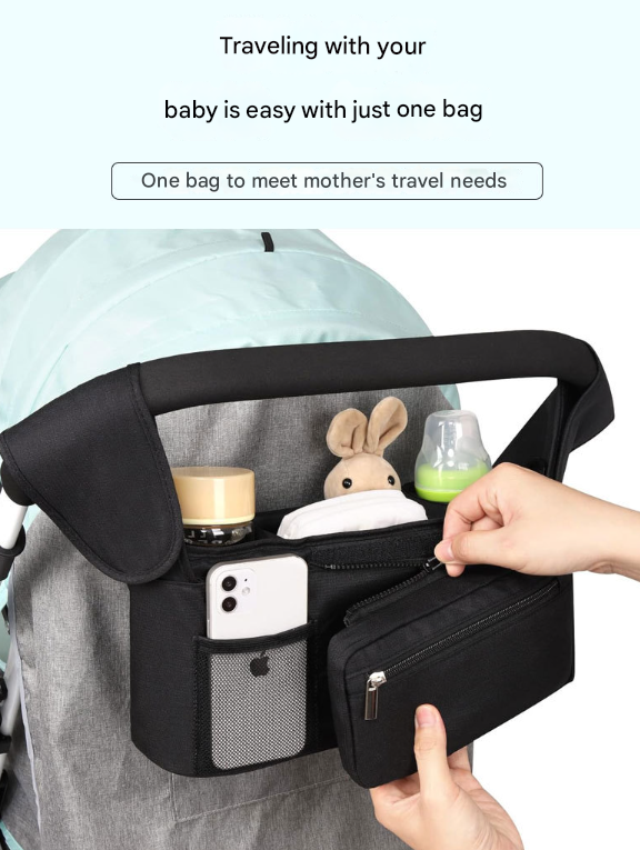 Pink Universal Stroller Organiser Caddy with Insulated Cup Holders and Detachable Wristlet