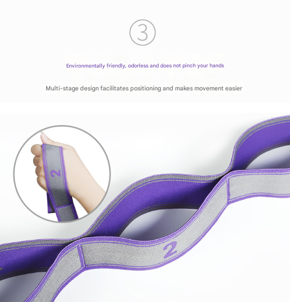 Purple 9-Loop Yoga Stretch Strap - Numbered Band for Flexibility and Physical Therapy