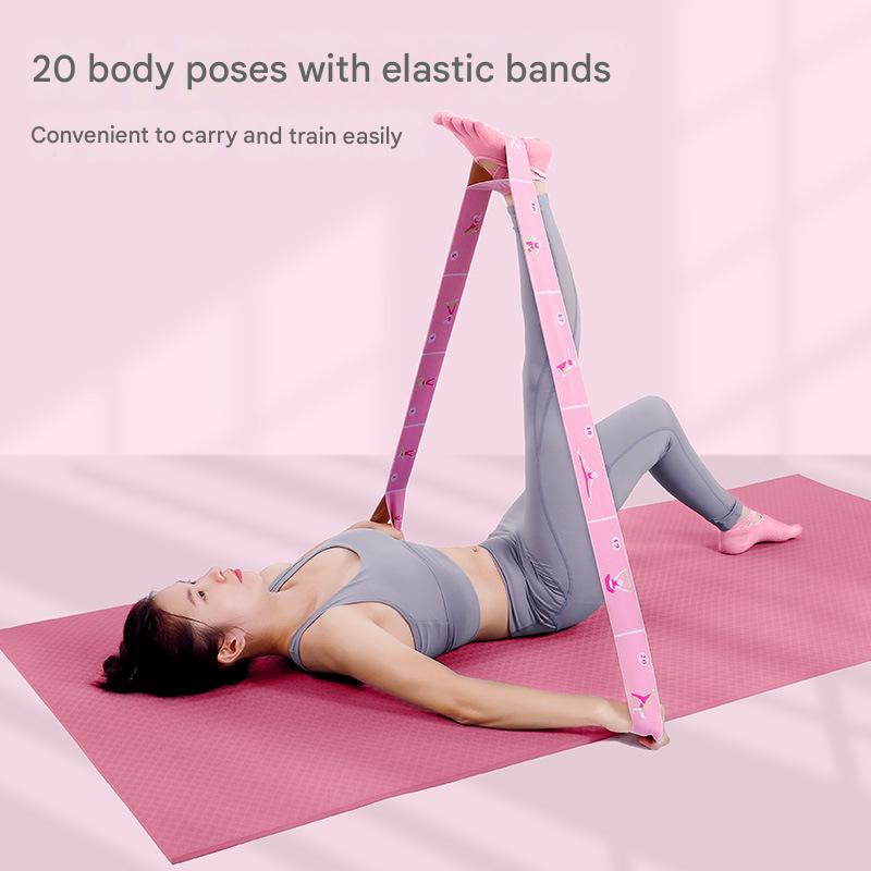 Pink Instructional Yoga Stretch Strap with Embroidered Pose Guide - 11-Loop Flexibility Band