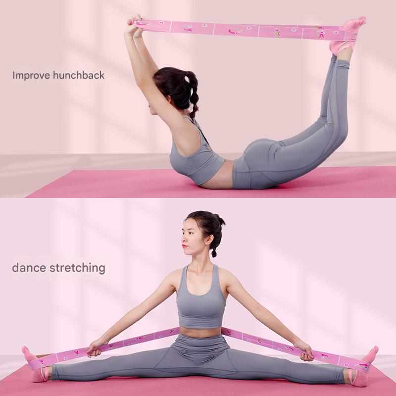 Grey Instructional Yoga Stretch Strap with Embroidered Pose Guide - 11-Loop Flexibility Band
