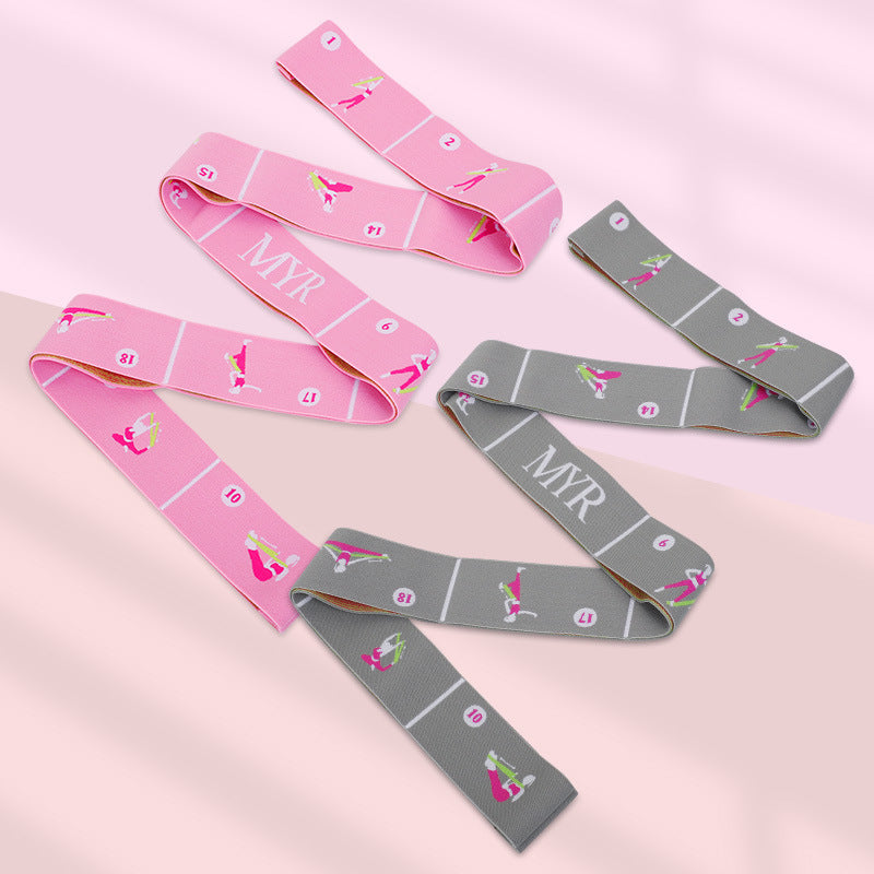 Grey Instructional Yoga Stretch Strap with Embroidered Pose Guide - 11-Loop Flexibility Band