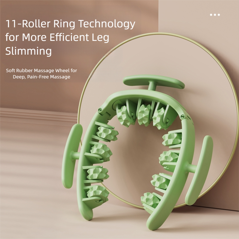 Green Removable Adjustable Wrap-Around Muscle Roller - 11-Wheel Deep Tissue Massager for Legs, Arms & Body