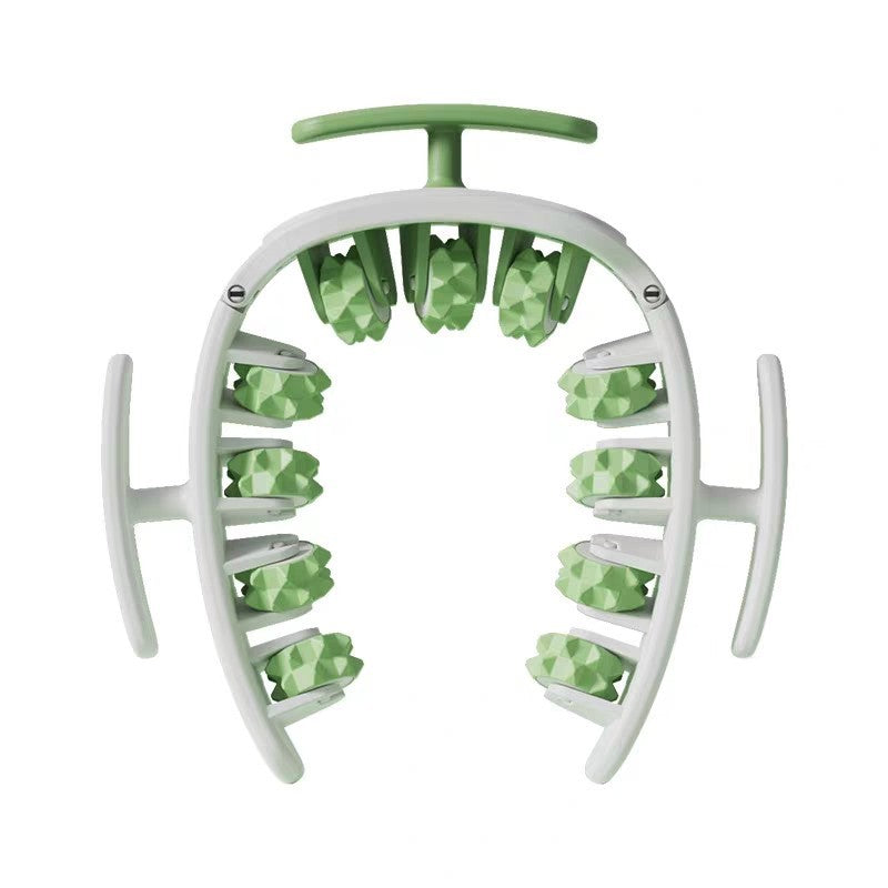 Green and White Removable Adjustable Wrap-Around Muscle Roller - 11-Wheel Deep Tissue Massager for Legs, Arms &amp; Body