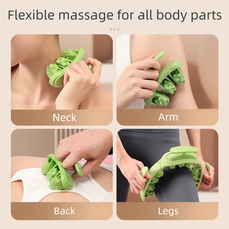 Green and White Removable Adjustable Wrap-Around Muscle Roller - 11-Wheel Deep Tissue Massager for Legs, Arms & Body