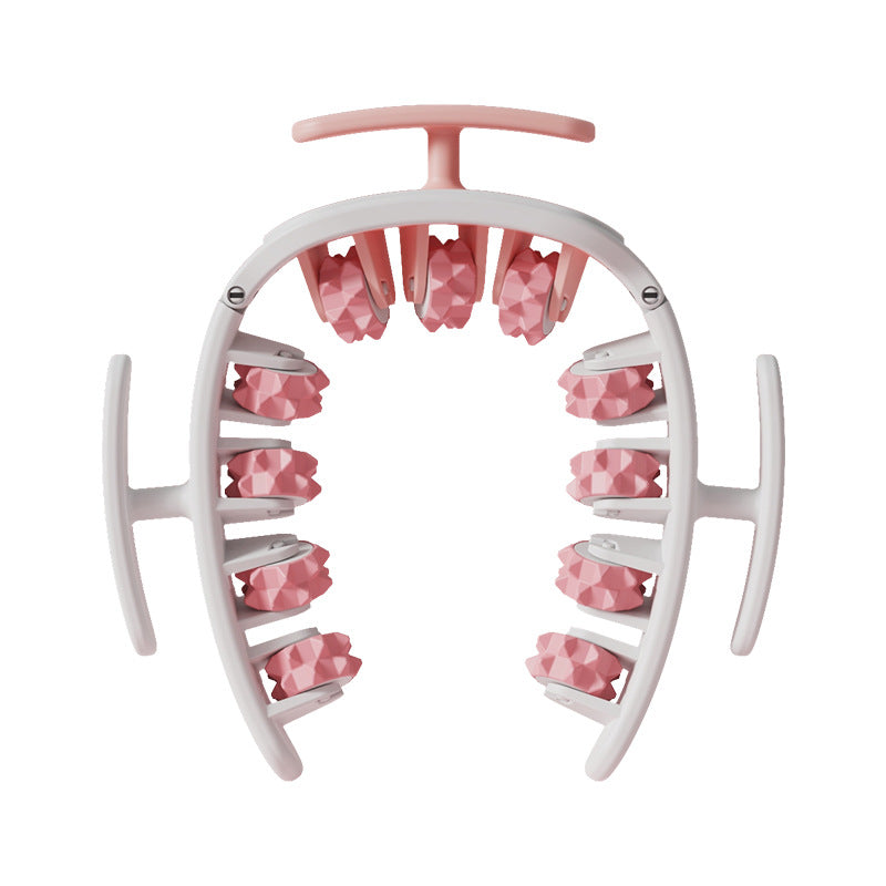 Pink and White Removable Adjustable Wrap-Around Muscle Roller - 11-Wheel Deep Tissue Massager for Legs, Arms &amp; Body