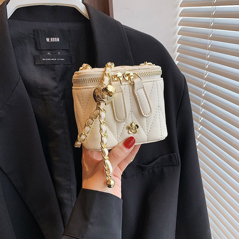 Beige Chic Quilted Mini Box Crossbody Bag - Luxury Style Chain Purse for Women