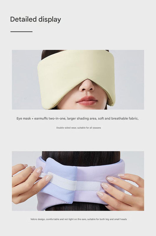 Beige Reversible All-Season Sleep Mask - Cooling & Warming with Sound Muffling Ear Covers Function