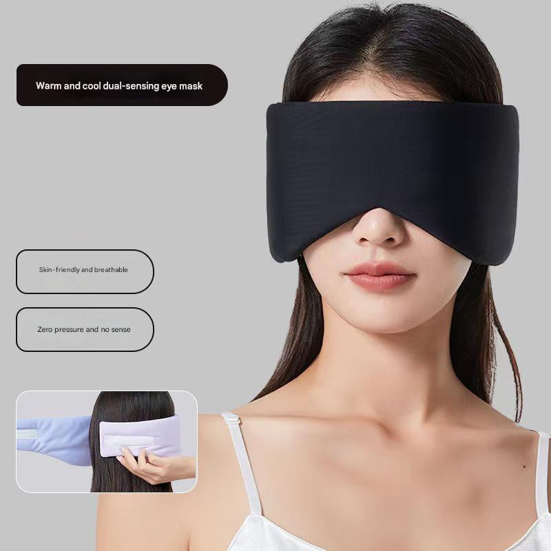 Black Reversible All-Season Sleep Mask - Cooling &amp; Warming with Sound Muffling Ear Covers Function