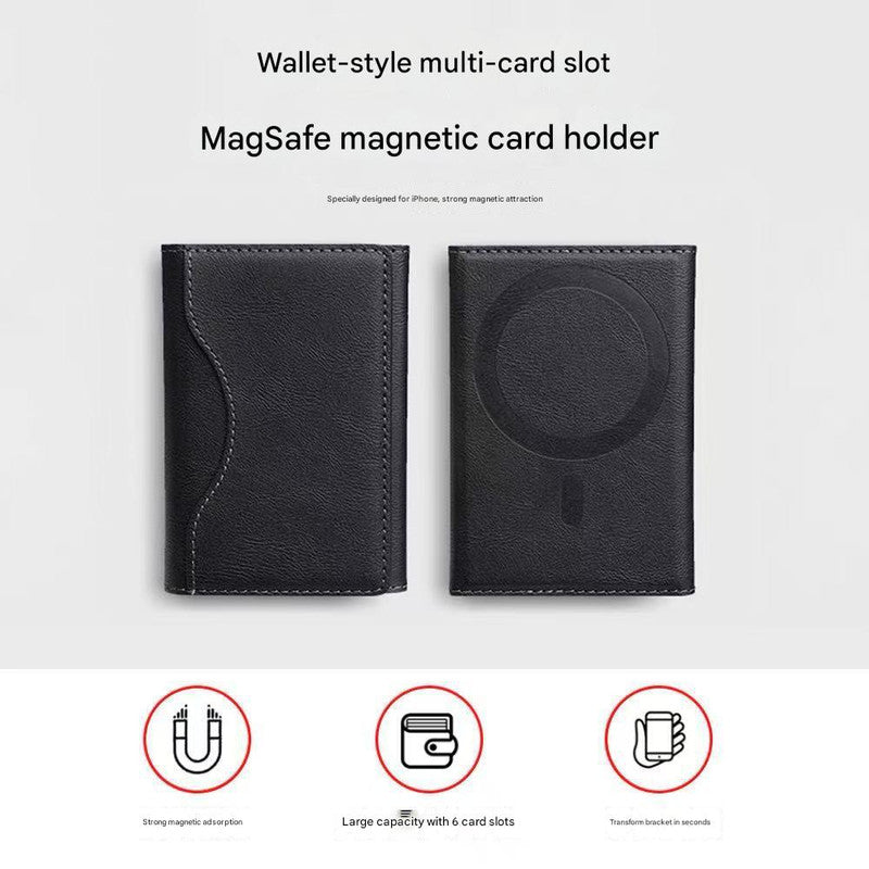 Grey 3-in-1 Magnetic Wallet for MagSafe - Slim PU Leather Card Holder with Kickstand