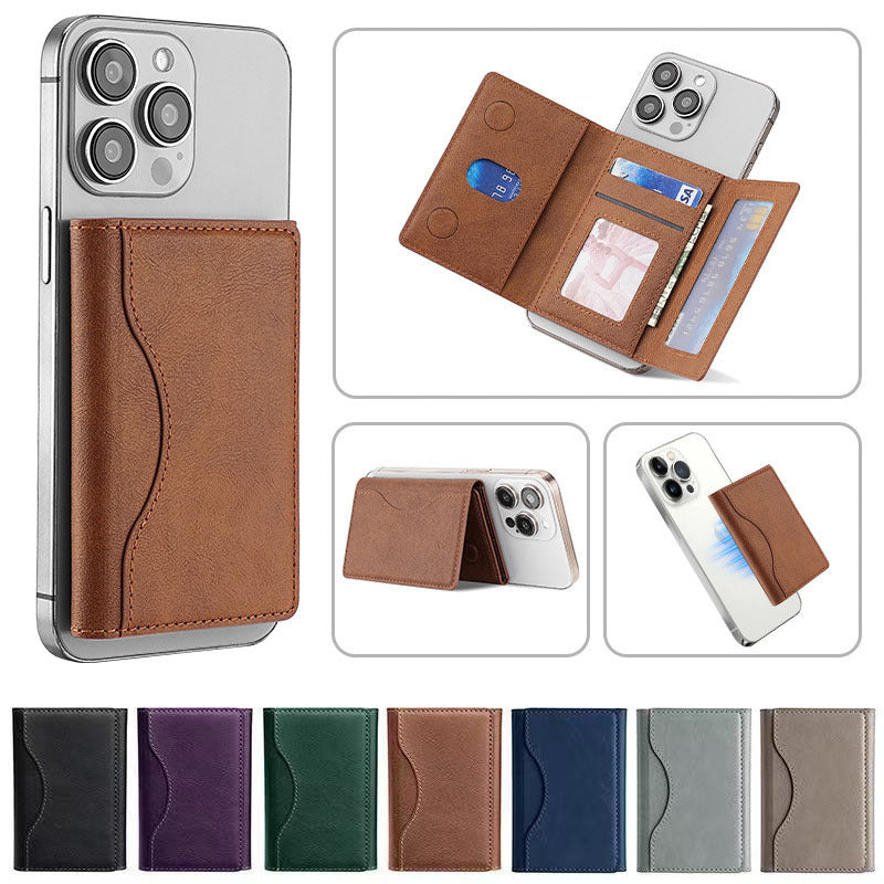 Dark Purple 3-in-1 Magnetic Wallet for MagSafe - Slim PU Leather Card Holder with Kickstand