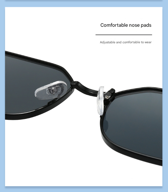 Black Frame and Black Grey Lenses Modern Retro Geometric Sunglasses - Chic Metal Frame with UV400 Lenses and Black PU Leather Protective Case