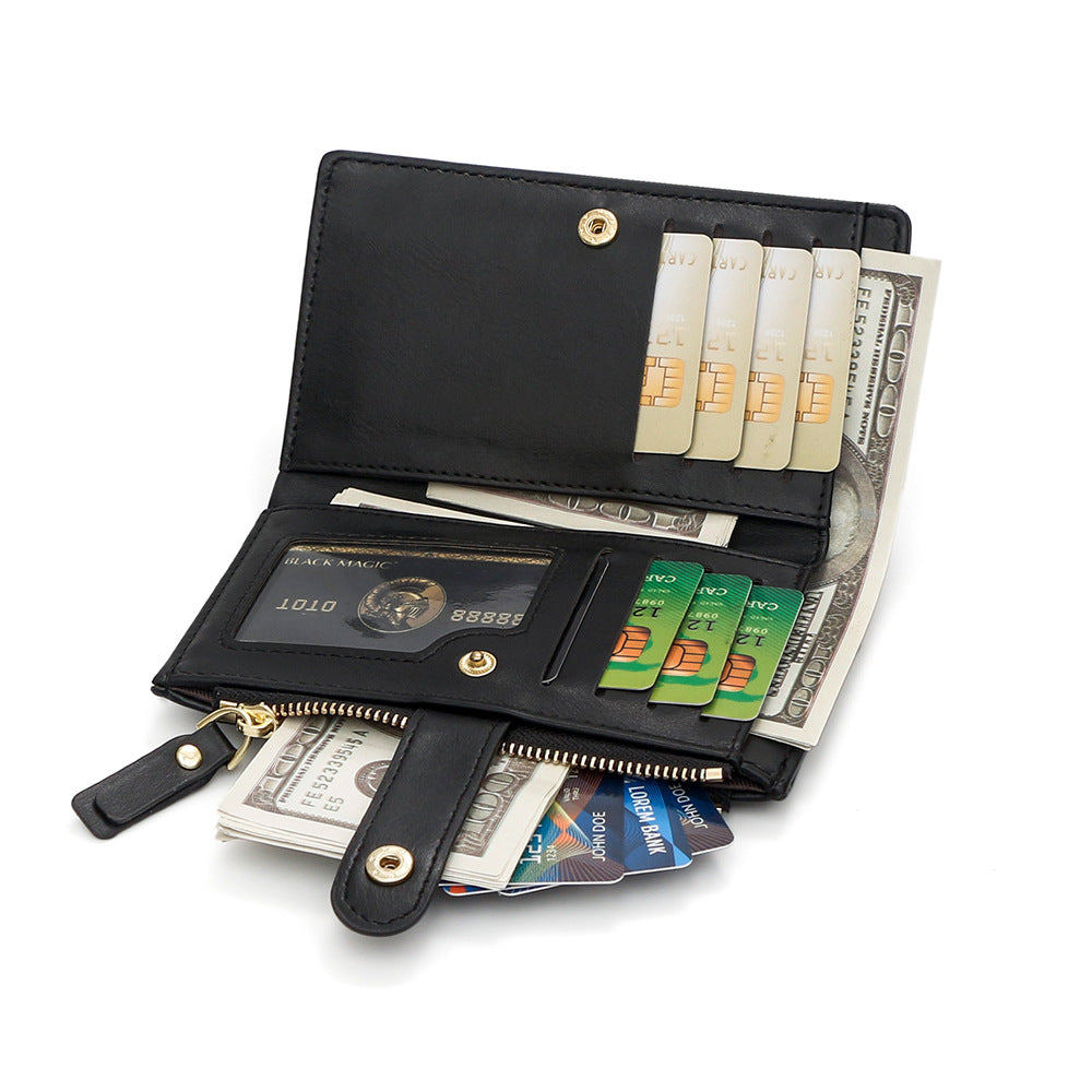 Light Brown Compact Bifold Wallet for Women - High Capacity PU Leather Purse with Zipper Coin Pocket