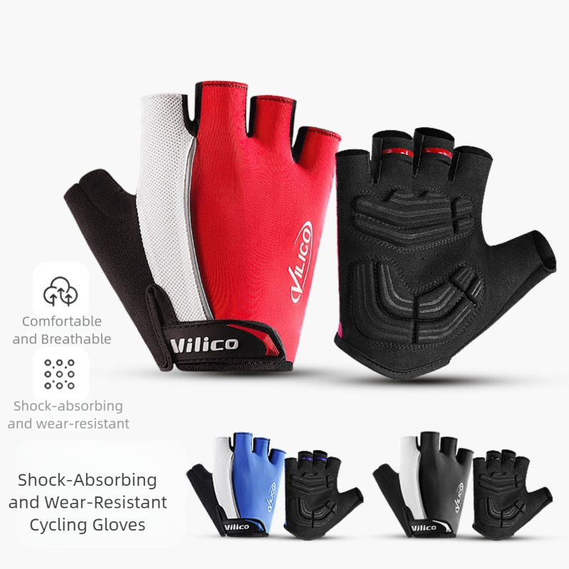 Size M Blue Padded Half-Finger Cycling Gloves - Breathable Shock-Absorbing Workout Gloves for Gym & Fitness