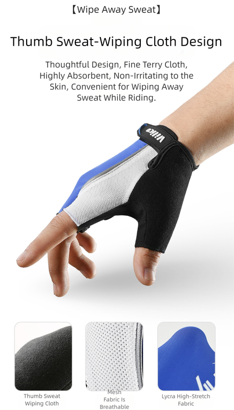 Size M Blue Padded Half-Finger Cycling Gloves - Breathable Shock-Absorbing Workout Gloves for Gym & Fitness