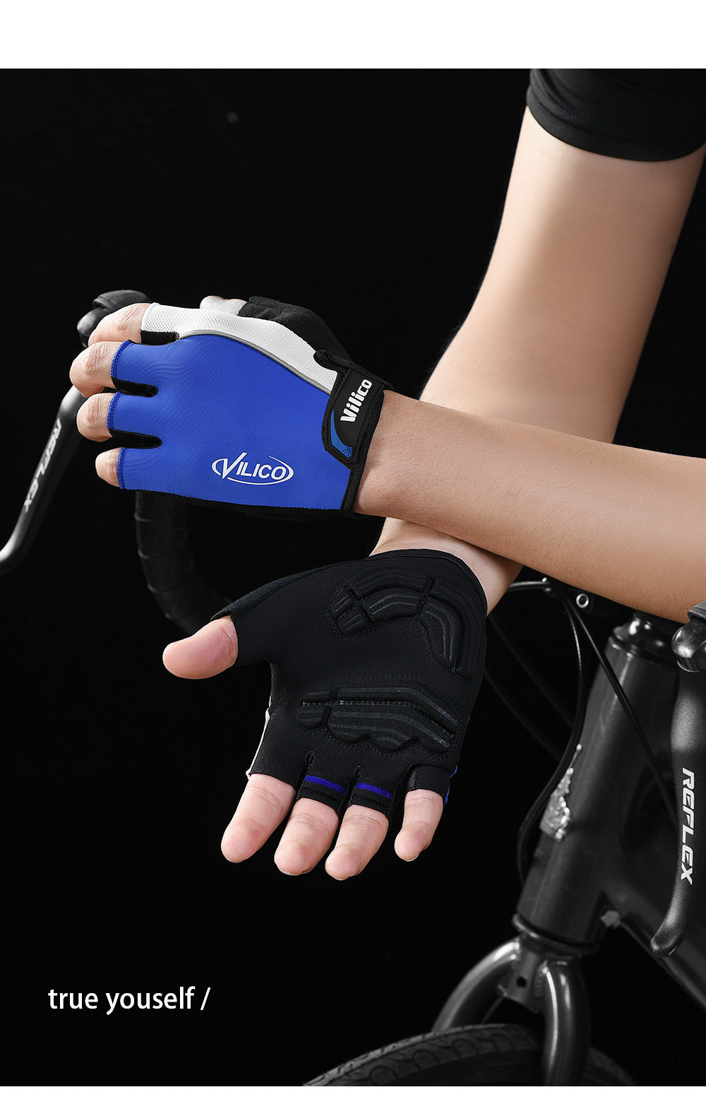 Size M Blue Padded Half-Finger Cycling Gloves - Breathable Shock-Absorbing Workout Gloves for Gym & Fitness