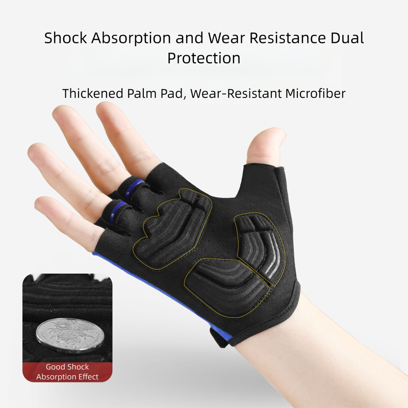 Size XL Blue Padded Half-Finger Cycling Gloves - Breathable Shock-Absorbing Workout Gloves for Gym & Fitness