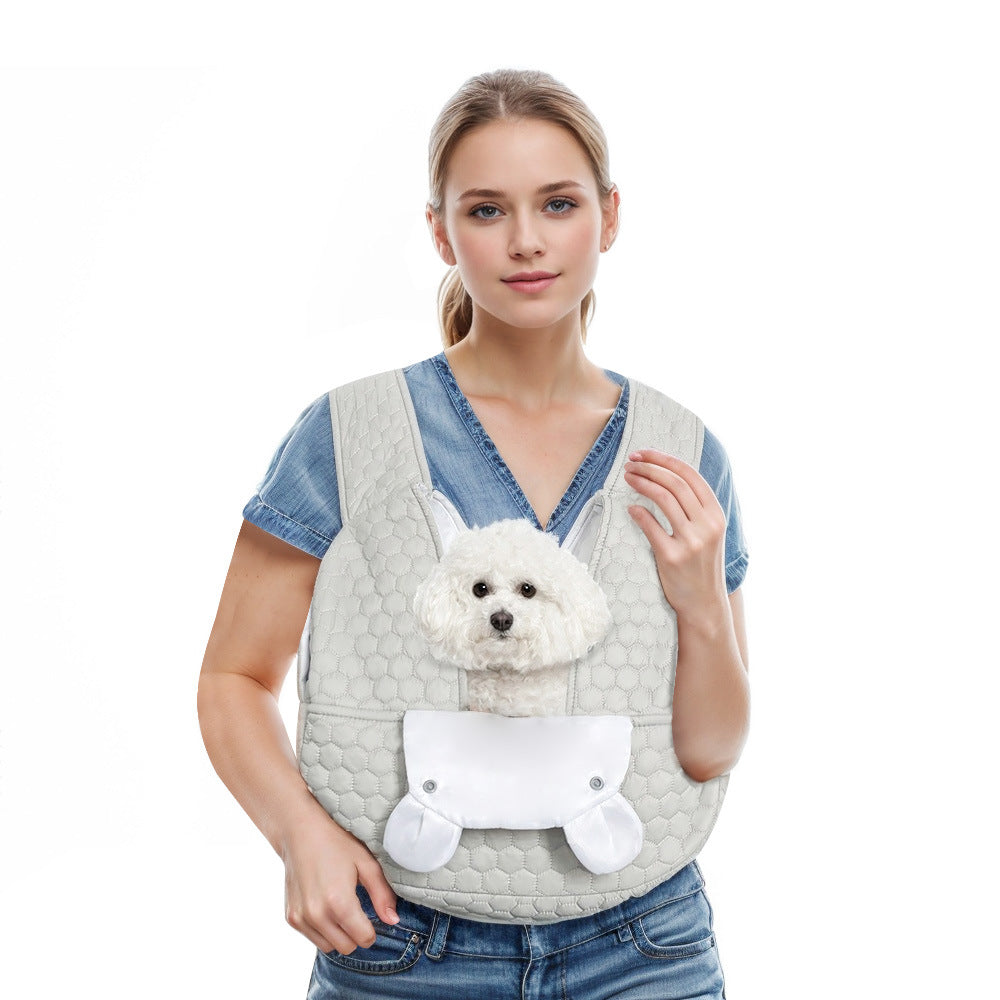 Grey Quilted Hands-Free Pet Carrier Sling - Comfortable Front Pack for Small Dogs &amp; Cats