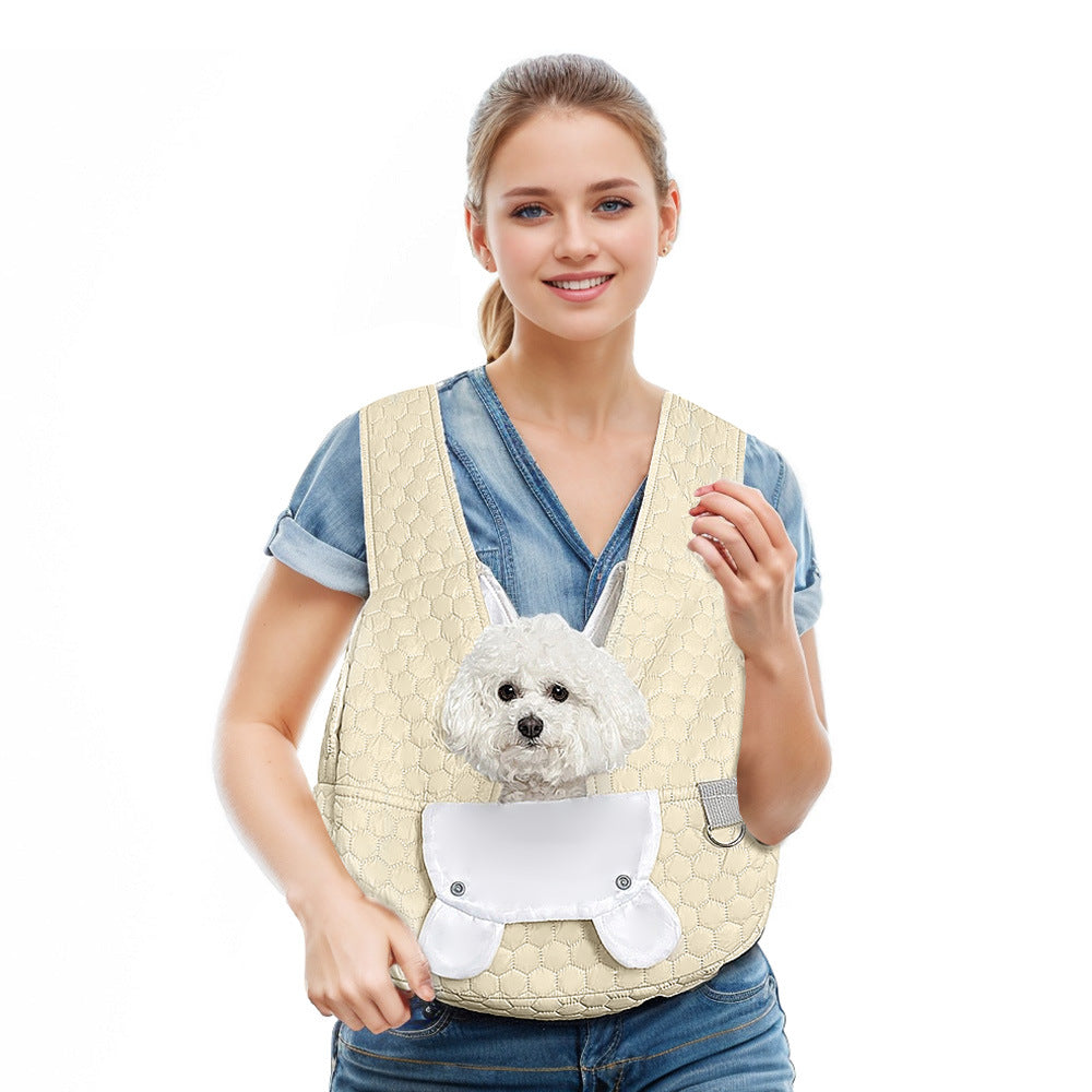 Light Khaki Quilted Hands-Free Pet Carrier Sling - Comfortable Front Pack for Small Dogs &amp; Cats