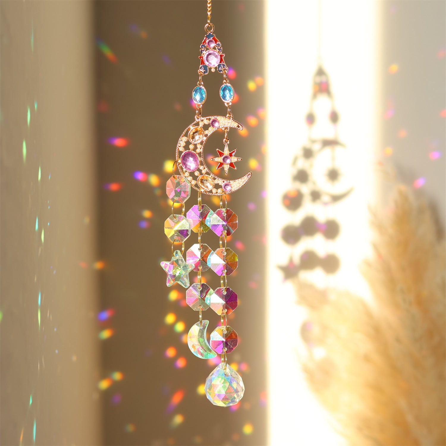 Colorful Dazzling Celestial Crystal Suncatcher - Star Shape Rainbow Maker Window Hanging Ornament