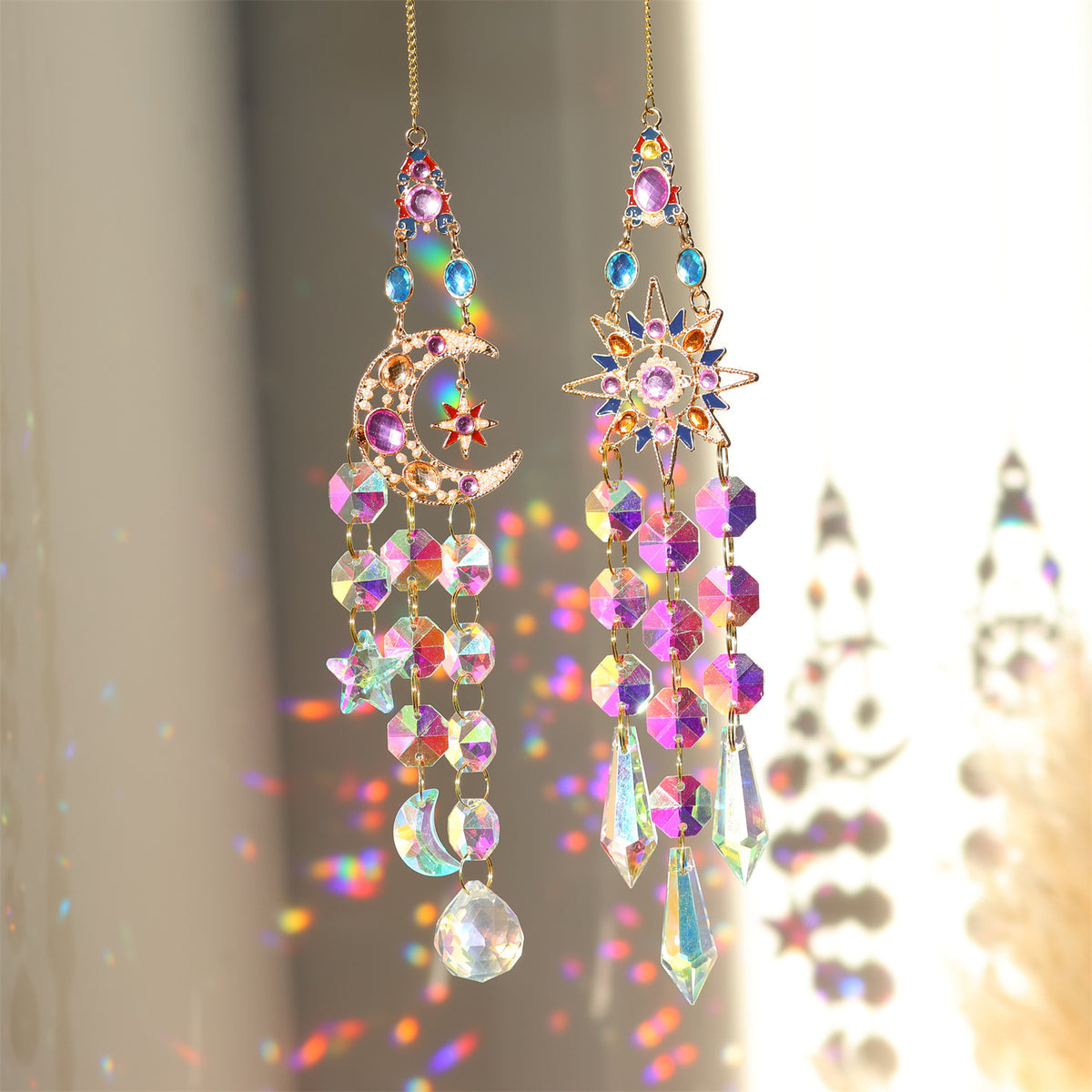 Colorful Dazzling Celestial Crystal Suncatcher - Star Shape Rainbow Maker Window Hanging Ornament