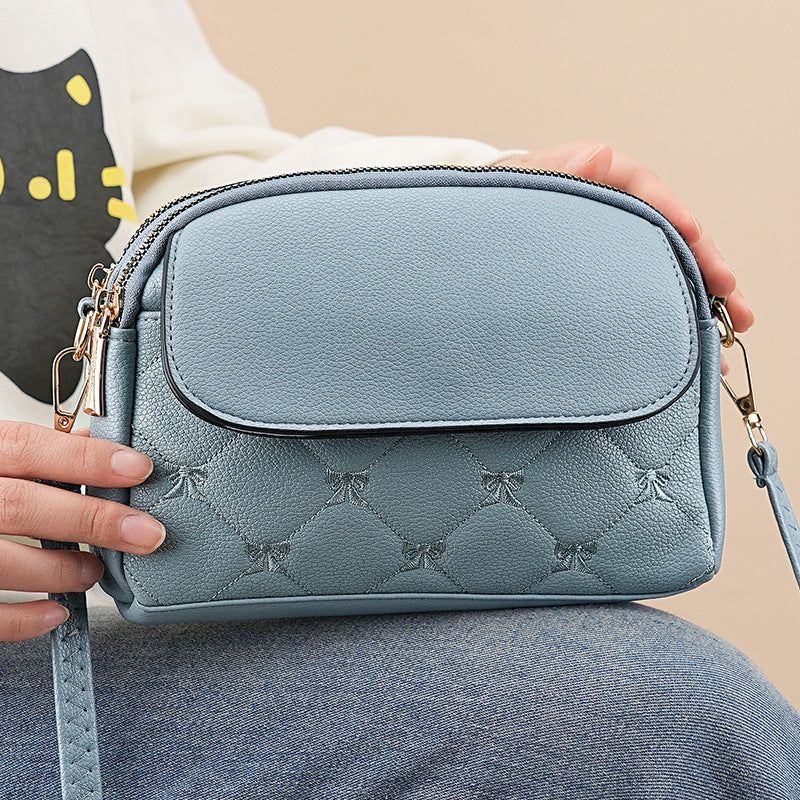 Blue Chic Quilted Crossbody Bag - Multi-Compartment PU Leather Shoulder Purse