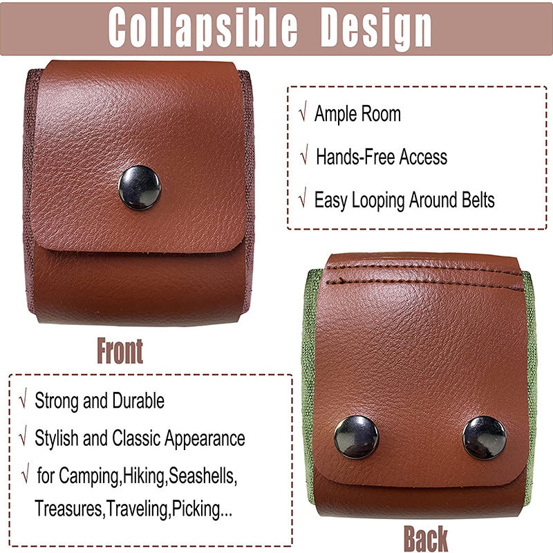 Green Collapsible Canvas Foraging Pouch - Hands-Free Belt Bag for Hiking & Camping Activities