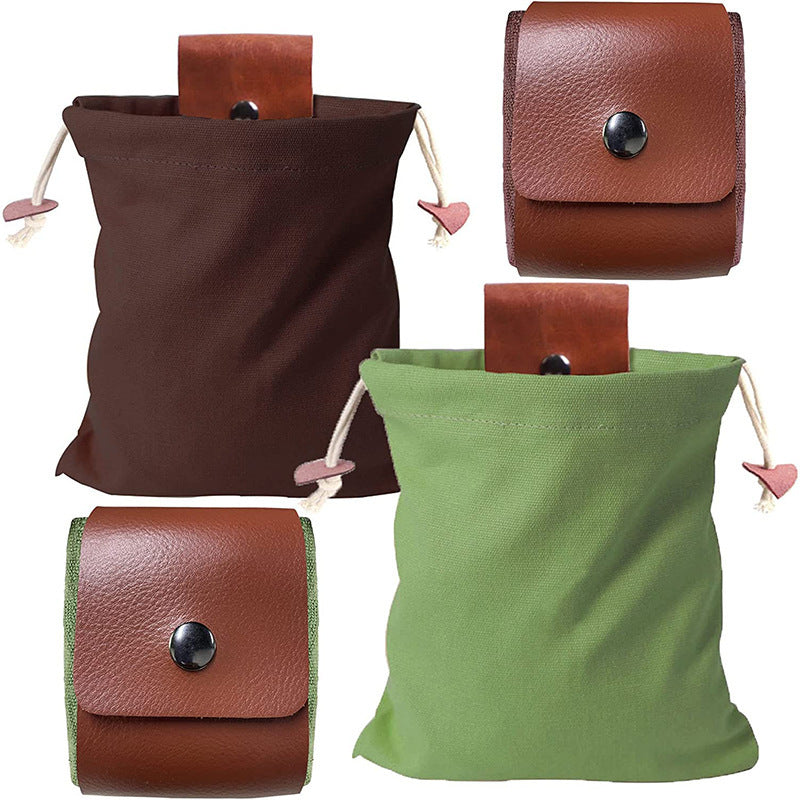 Coffee Collapsible Canvas Foraging Pouch - Hands-Free Belt Bag for Hiking & Camping Activities