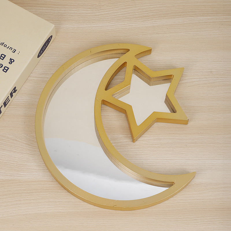 2 Pcs Gold and White Mirrored Elegant Celestial Moon &amp; Star Serving Tray - Gold Finish Decorative Platter for Home &amp; Holidays