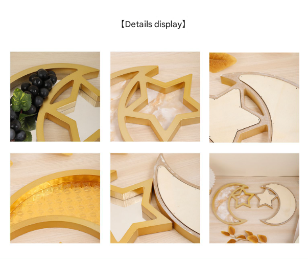 2 Pcs Gold Marble Effect Elegant Celestial Moon & Star Serving Tray - Gold Finish Decorative Platter for Home & Holidays