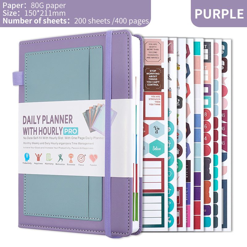 Purple A5 PU Leather Agenda for Productivity &amp; Time Management-Undated Daily &amp; Hourly Planner Pro