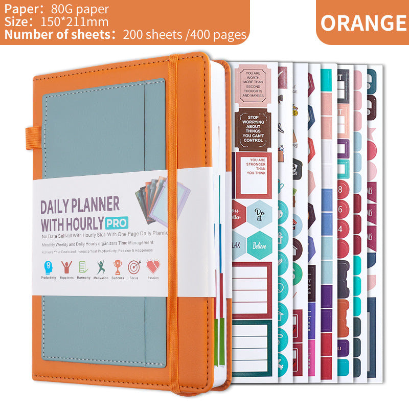 Orange A5 PU Leather Agenda for Productivity &amp; Time Management-Undated Daily &amp; Hourly Planner Pro