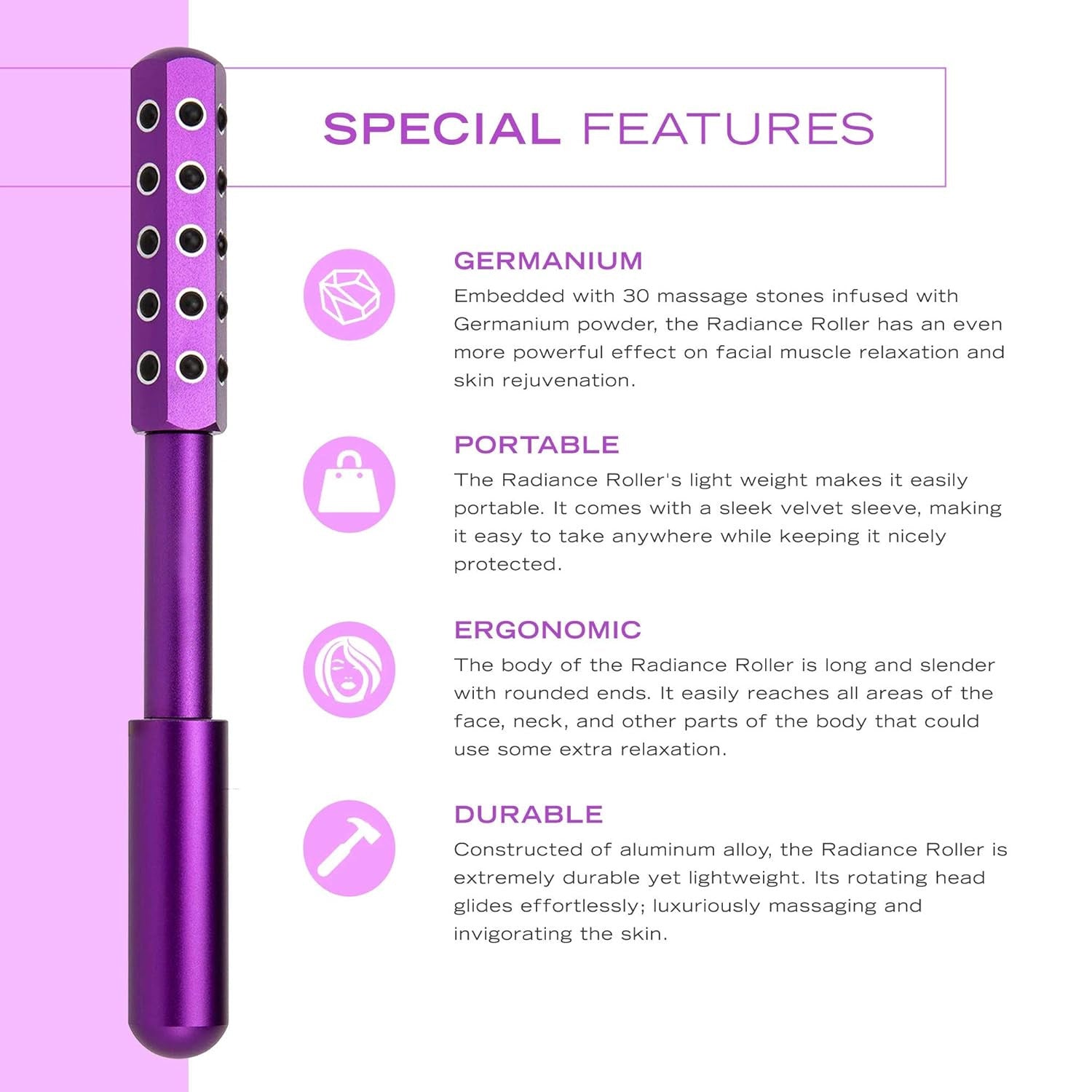 Silver Germanium Stone Facial Roller - Uplifting & Sculpting Beauty Massager for Face and Body