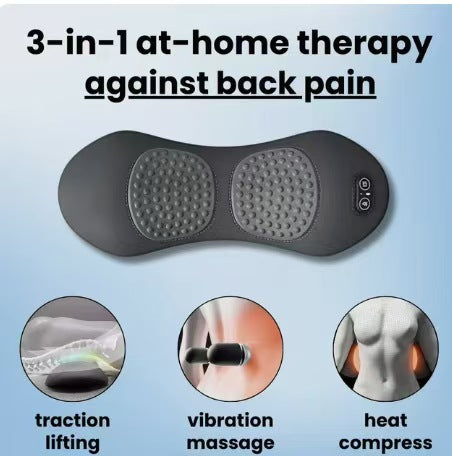 Light Grey 3-in-1 Heated Back Stretcher with Vibration Massage & Traction Lift — Memory Foam Lumbar Support Cushion for Home Therapy and Pain Relief