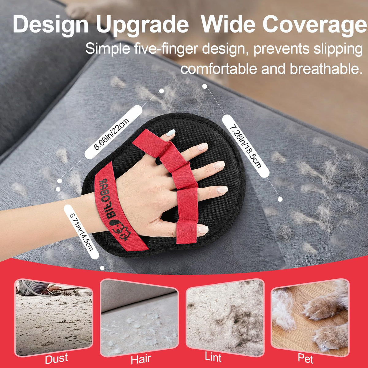 2-Pack Blue and Black Pet Hair Remover Glove - Reusable Double-Sided Deshedding Glove for Dog & Cat Grooming, Sofa, Carpet & Clothes Cleaning