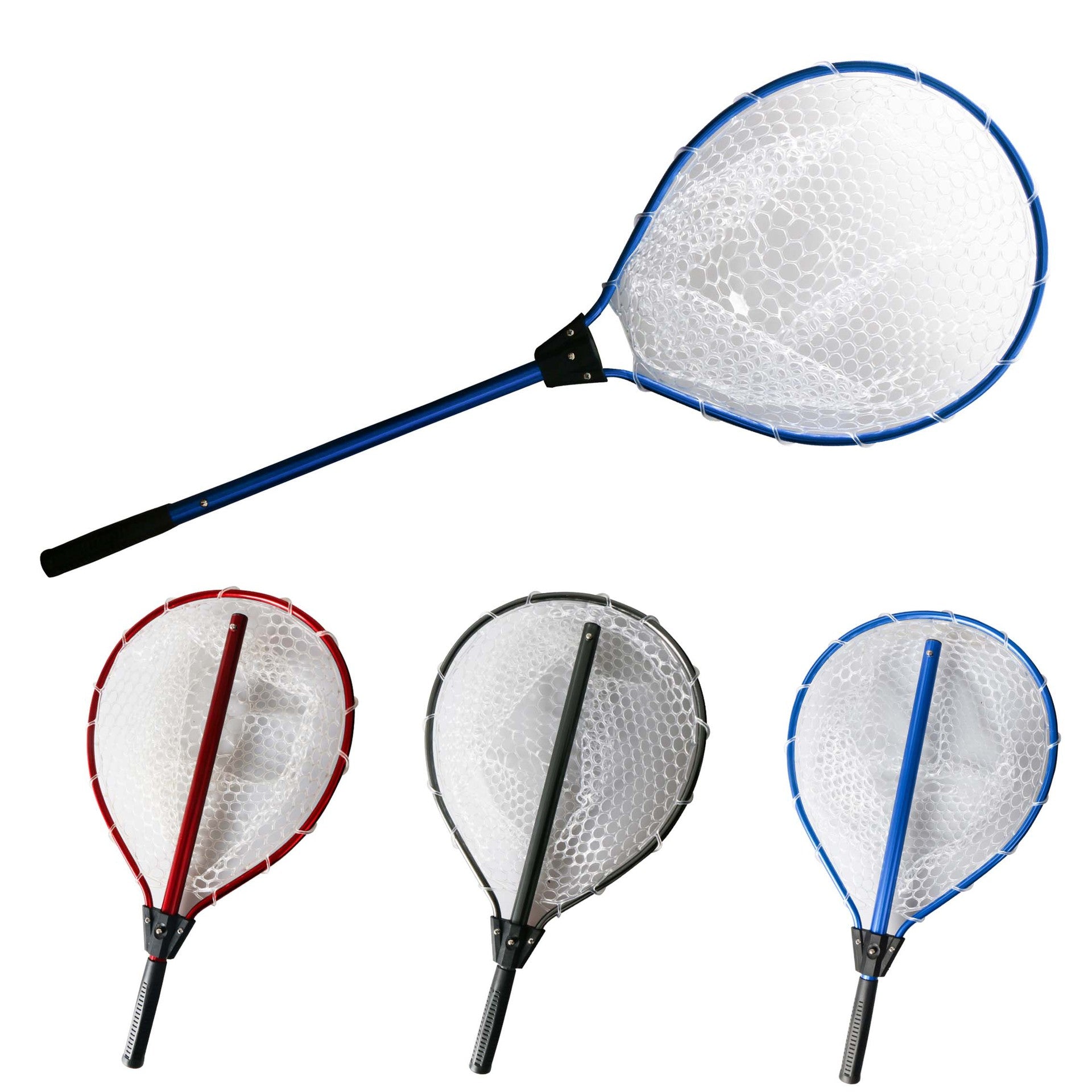 Black High Strength Large Landing Net - Fishing Net with Long Foldable Handle and Soft Rubber Netting, Dip Net for Fishing, Ideal for Boat, Pier, River Angling