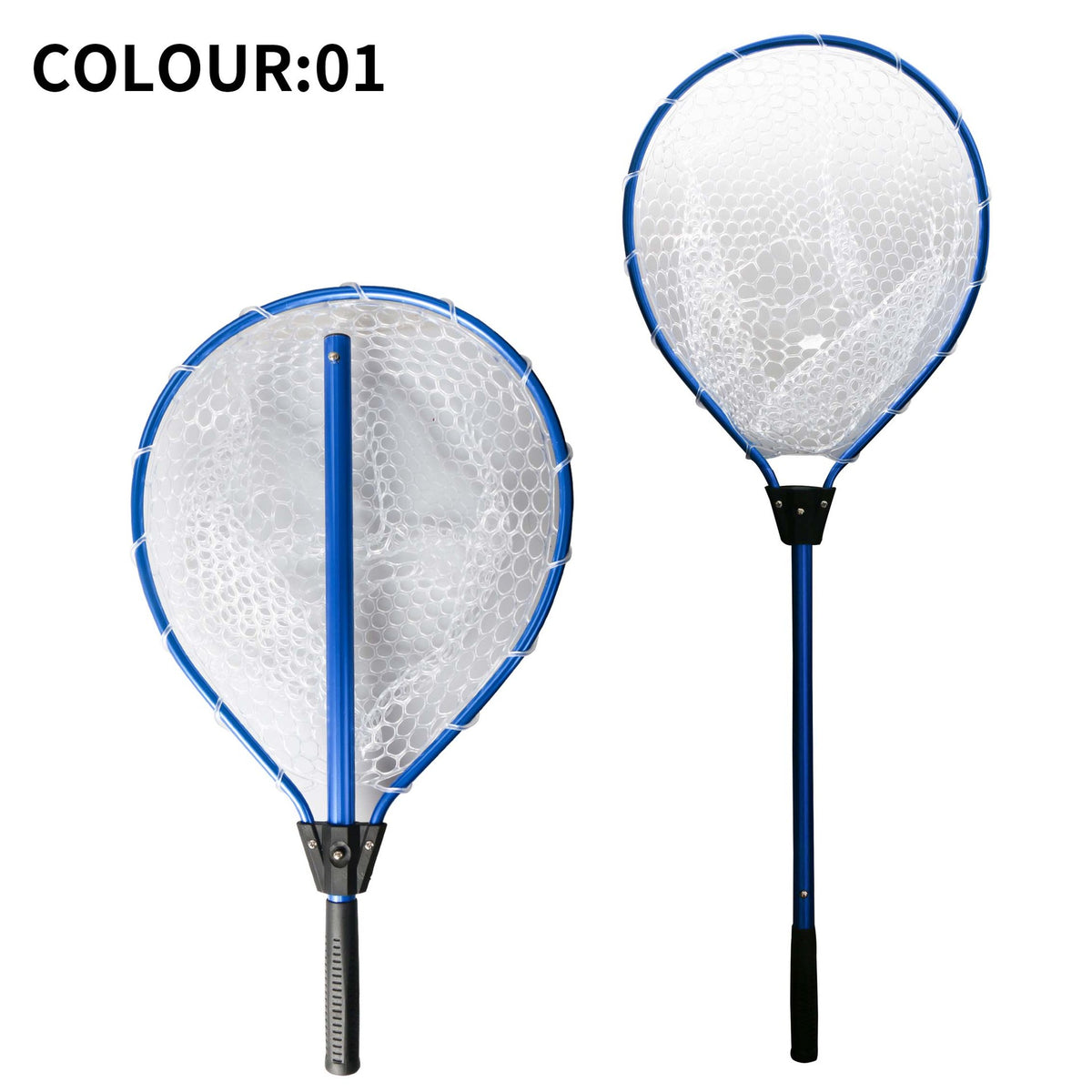 Blue High Strength Large Landing Net - Fishing Net with Long Foldable Handle and Soft Rubber Netting, Dip Net for Fishing, Ideal for Boat, Pier, River Angling