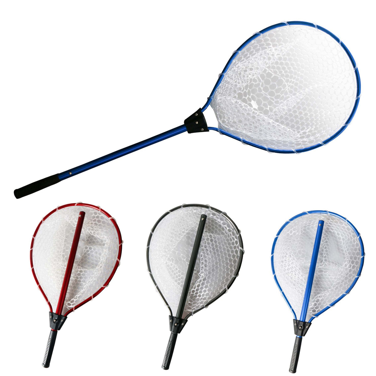 Blue High Strength Large Landing Net - Fishing Net with Long Foldable Handle and Soft Rubber Netting, Dip Net for Fishing, Ideal for Boat, Pier, River Angling