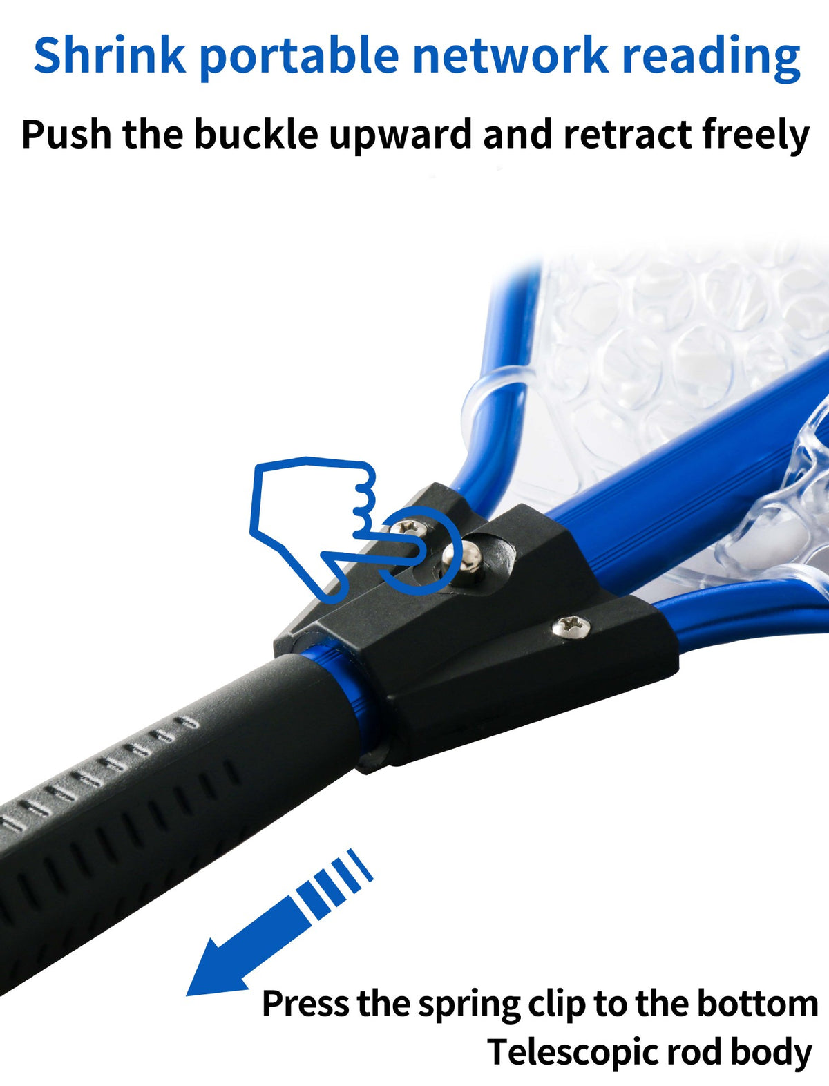 Blue High Strength Large Landing Net - Fishing Net with Long Foldable Handle and Soft Rubber Netting, Dip Net for Fishing, Ideal for Boat, Pier, River Angling