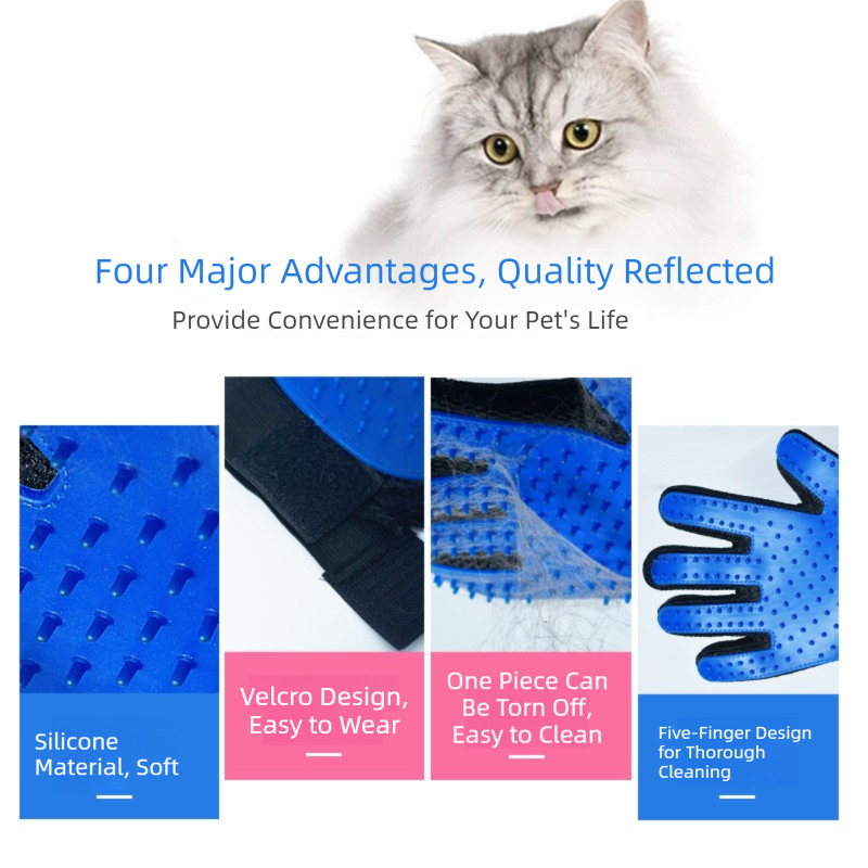 5 Pairs Blue Pet Grooming Gloves for Dogs & Cats - Deshedding, Bathing & Massage Brush