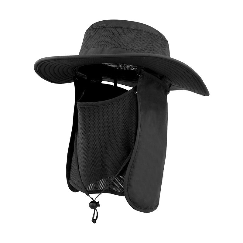 Black Outdoor Summer Sun Protection Hat with UV Protection Breathable Wide Brim Fisherman Cap for Hiking Cycling Fishing