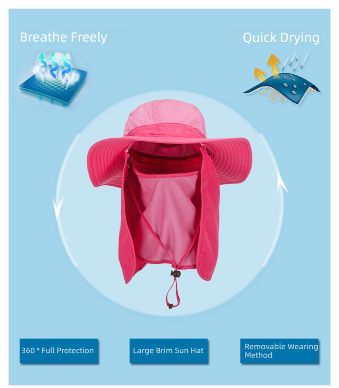 Black Outdoor Summer Sun Protection Hat with UV Protection Breathable Wide Brim Fisherman Cap for Hiking Cycling Fishing